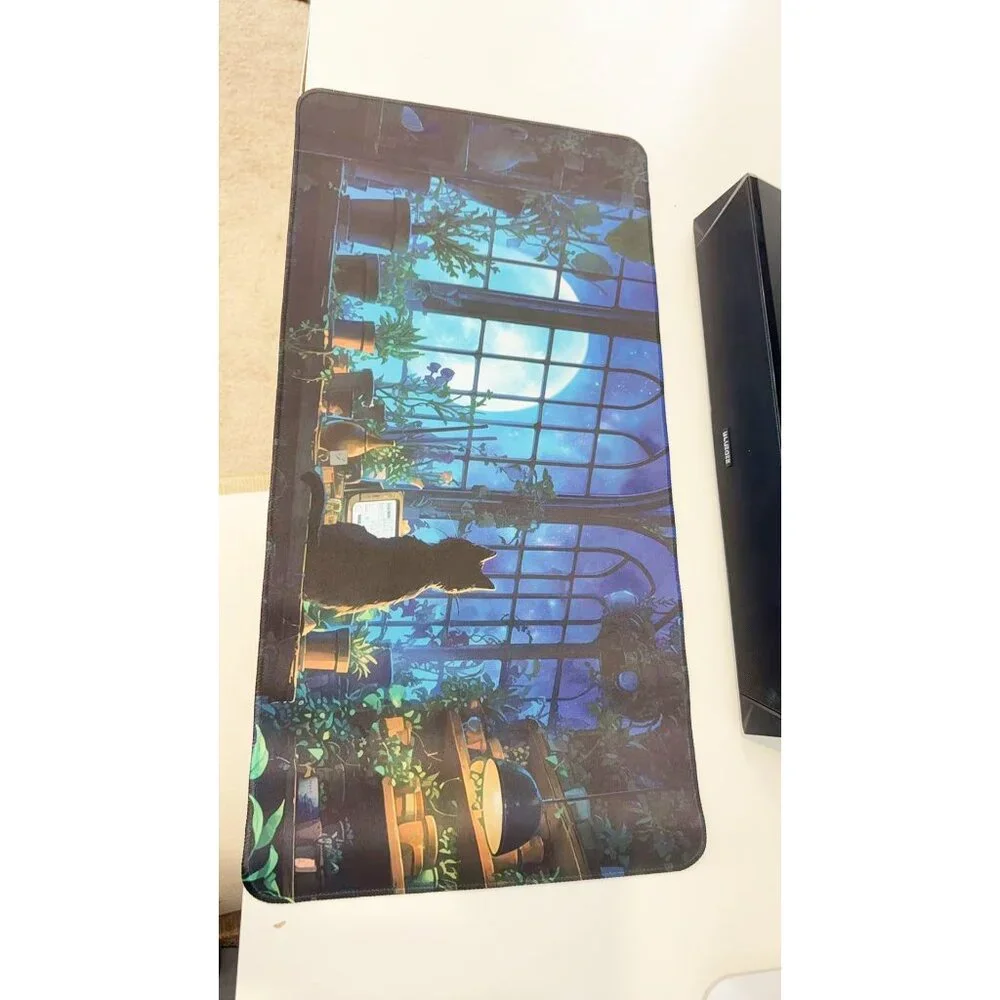 Moonlit Greenhouse Cat Extended Mouse Pad